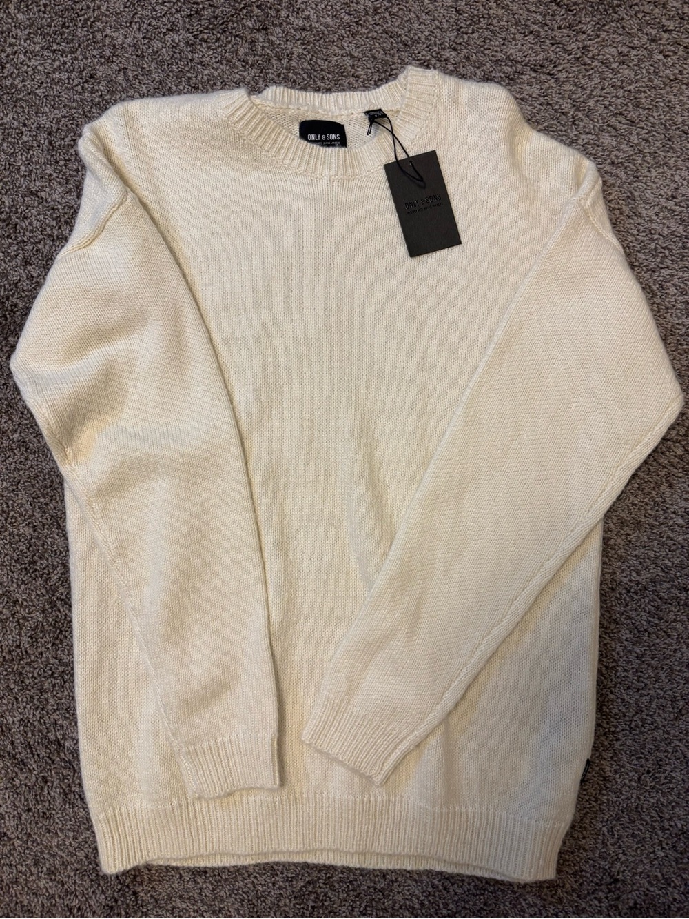 ONLY & SONS Cream Crewneck Knit Sweater